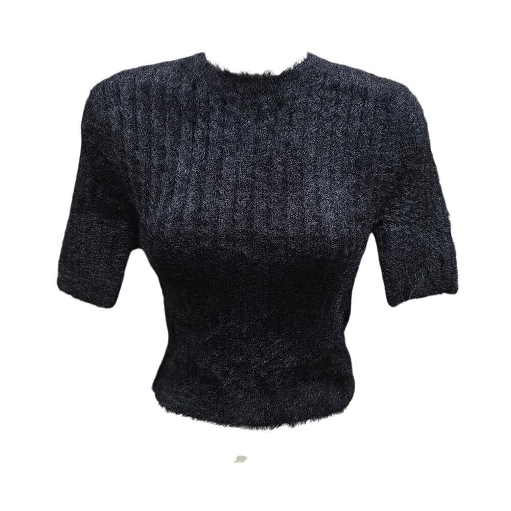 Altar'd state bodycon SUPER stretch black fuzzy 1/2 sleeve CROP Sweater M
